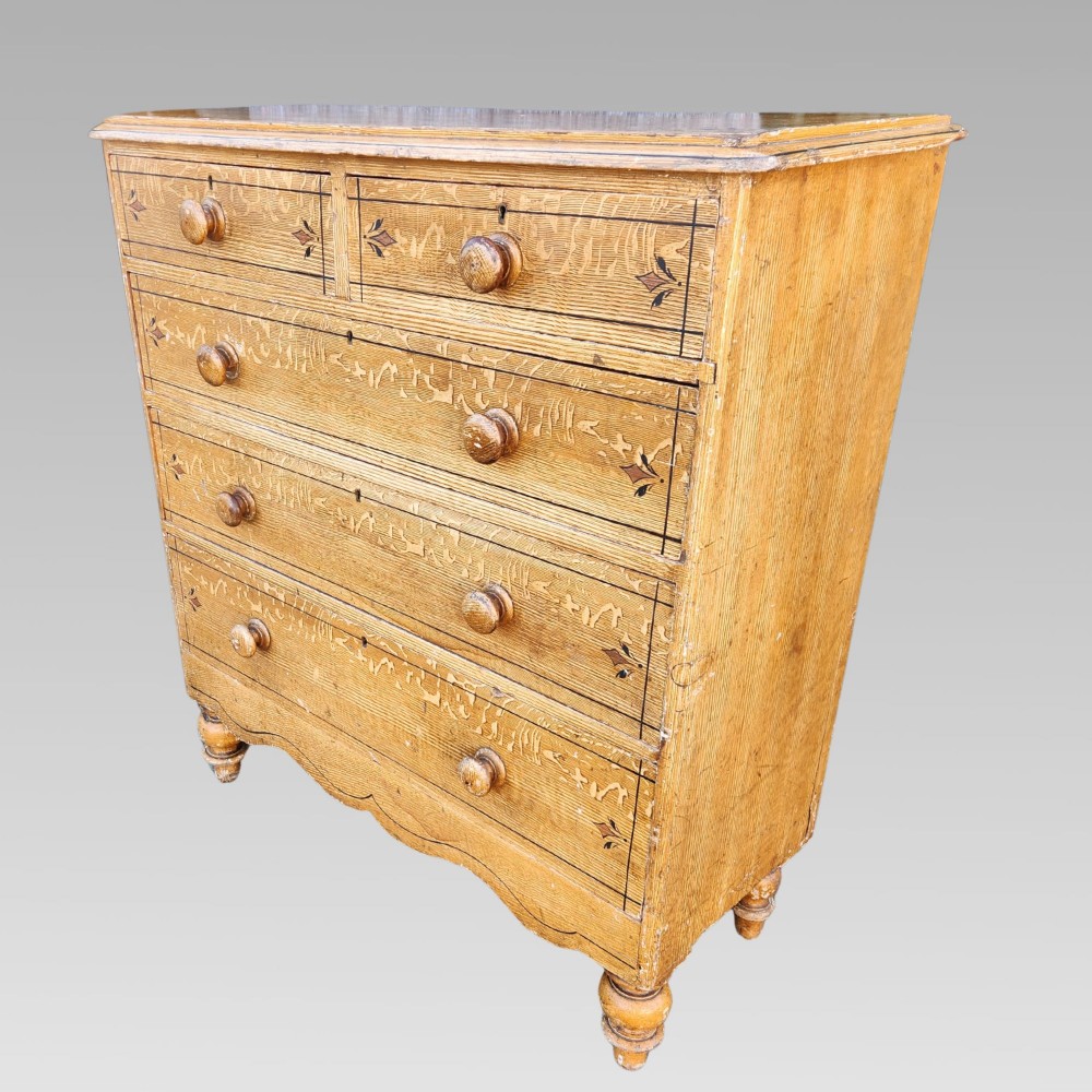 Rare Original Antique Victorian Scumbled Pine Chest of Drawers View IV