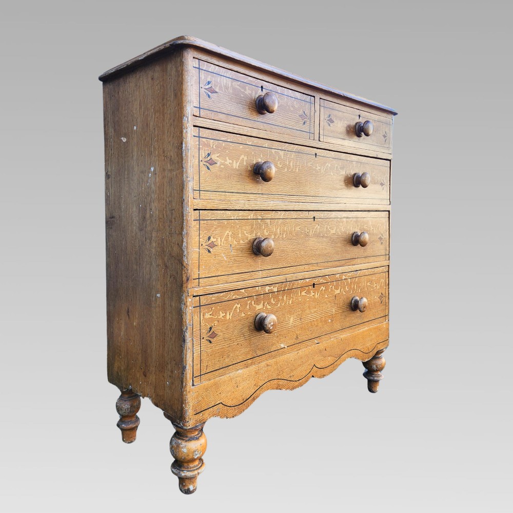 Rare Original Antique Victorian Scumbled Pine Chest of Drawers