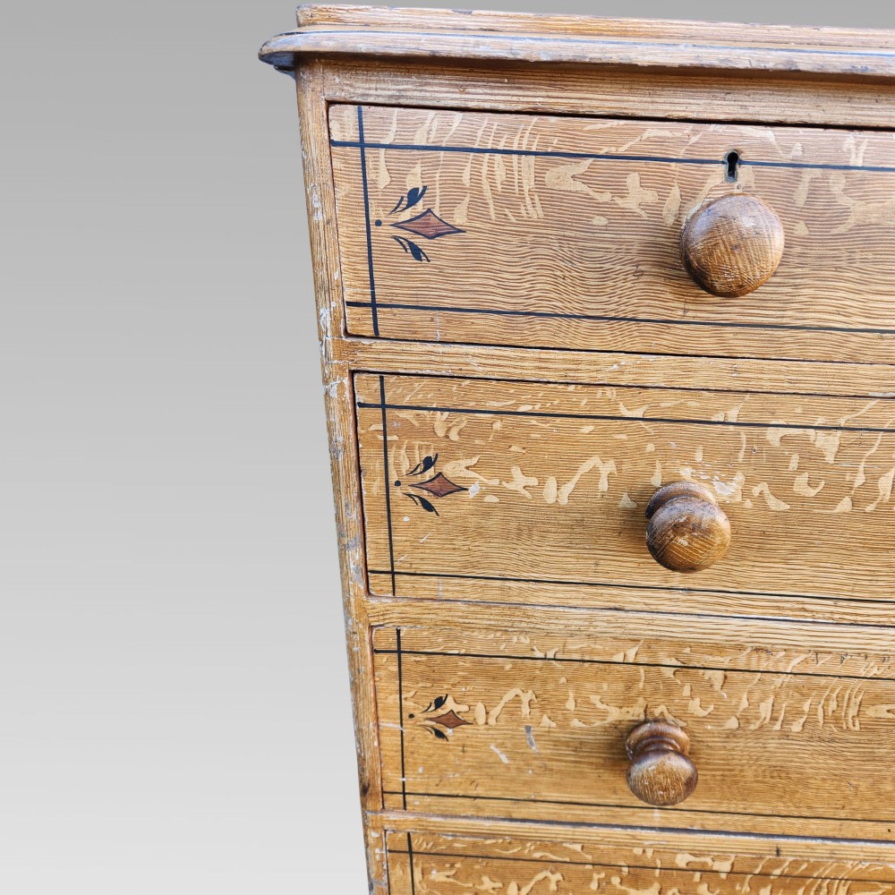 Rare Original Antique Victorian Scumbled Pine Chest of Drawers View VII
