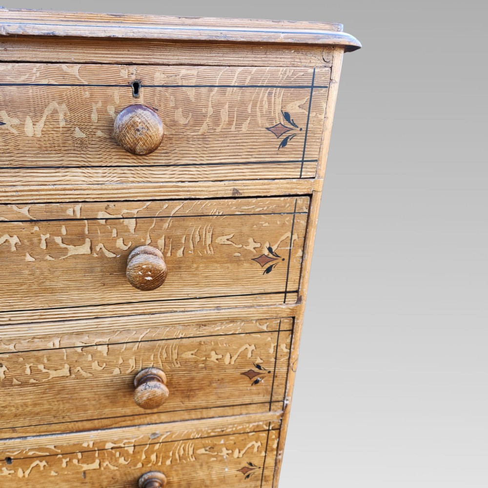 Rare Original Antique Victorian Scumbled Pine Chest of Drawers View VIII