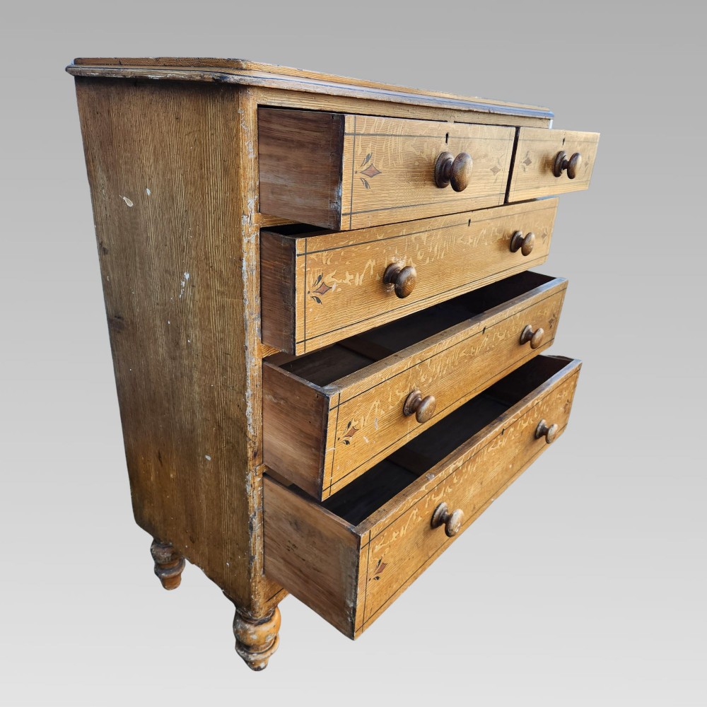 Rare Original Antique Victorian Scumbled Pine Chest of Drawers View X