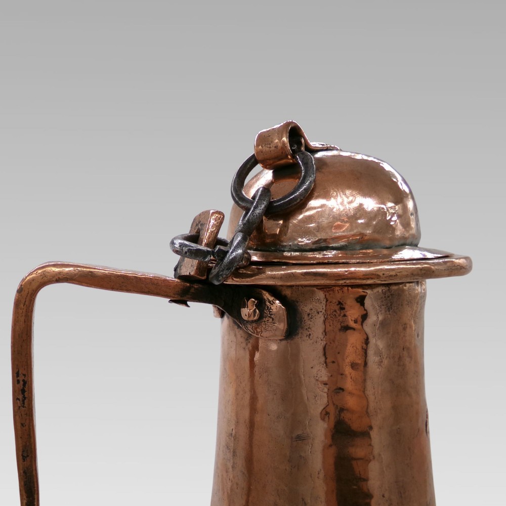 Large Rare Decorative Antique Polished Copper Turkish Ewer Water Jug Iron Stand View III