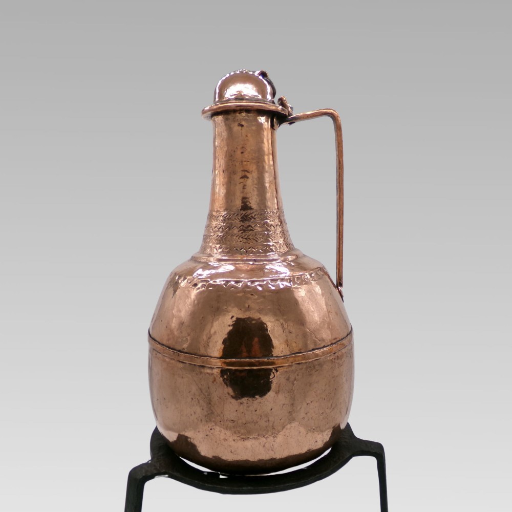 Large Rare Decorative Antique Polished Copper Turkish Ewer Water Jug Iron Stand View VI