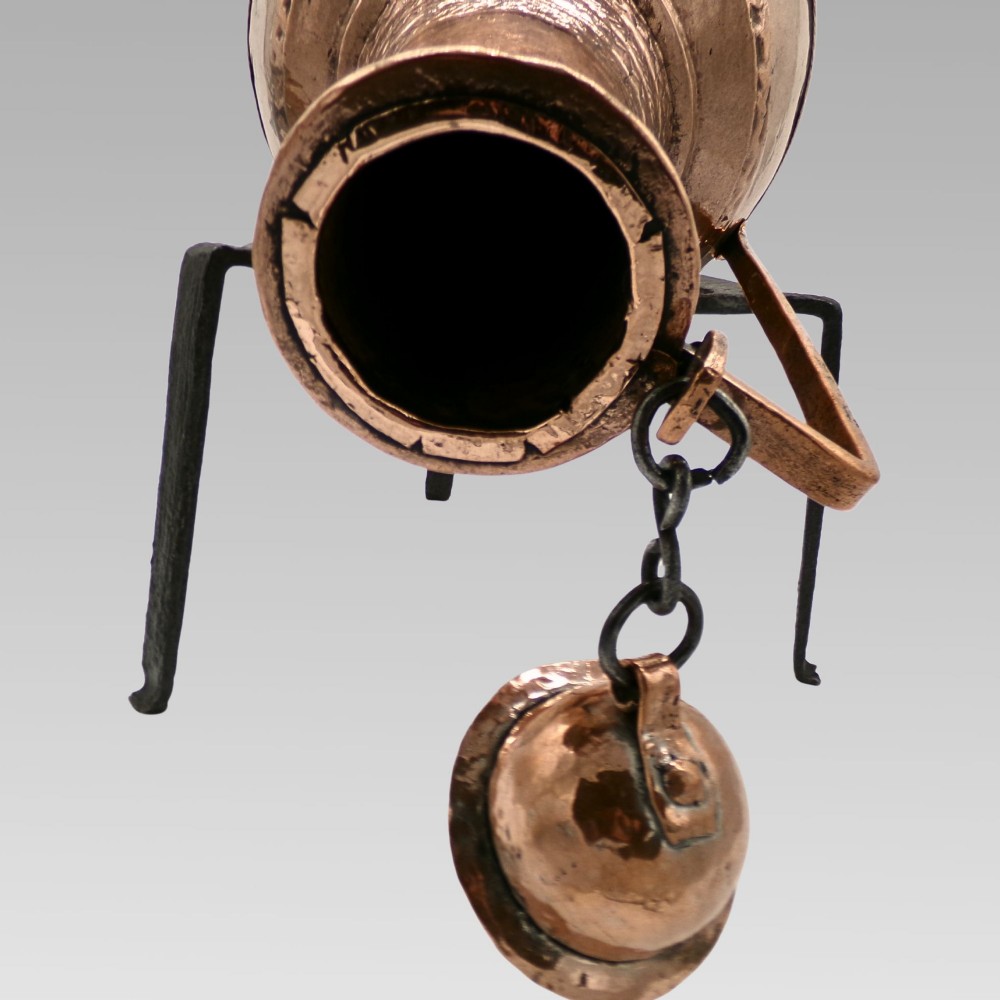 Large Rare Decorative Antique Polished Copper Turkish Ewer Water Jug Iron Stand View VII