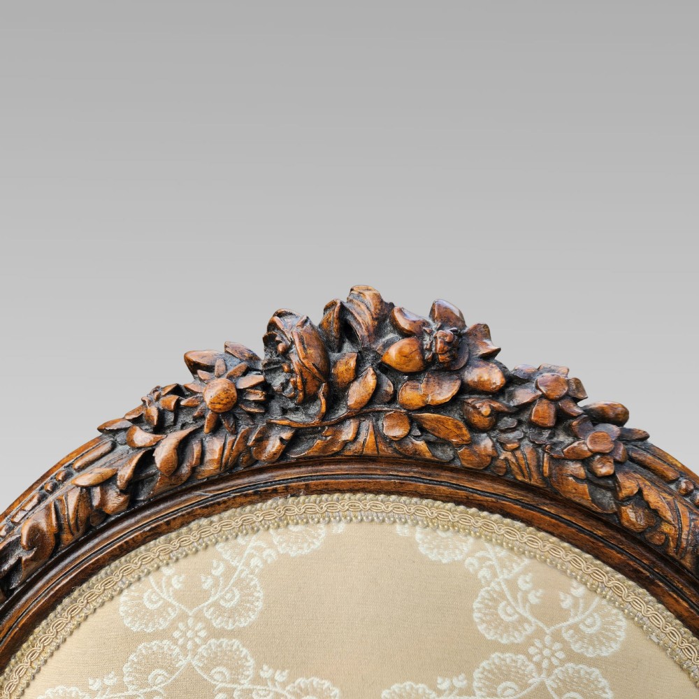 Matched Pair of Antique French Walnut Upholstered Salon Armchairs Bedroom Chairs View IV