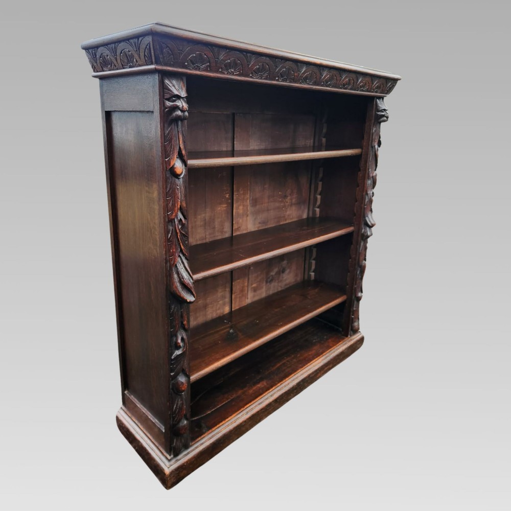 Stunning Antique Victorian Carved Oak Green Man Bookcase, Greenman Book Shelves