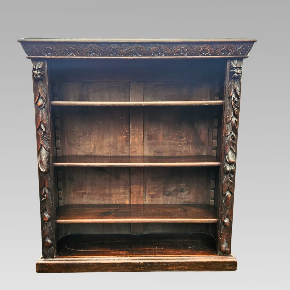 Stunning Antique Victorian Carved Oak Green Man Bookcase, Greenman Book Shelves View II