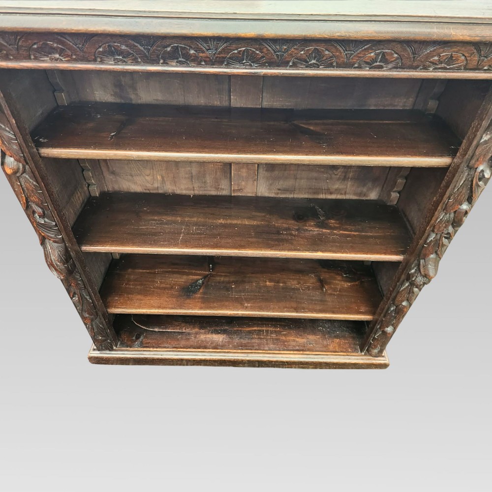 Stunning Antique Victorian Carved Oak Green Man Bookcase, Greenman Book Shelves View VII