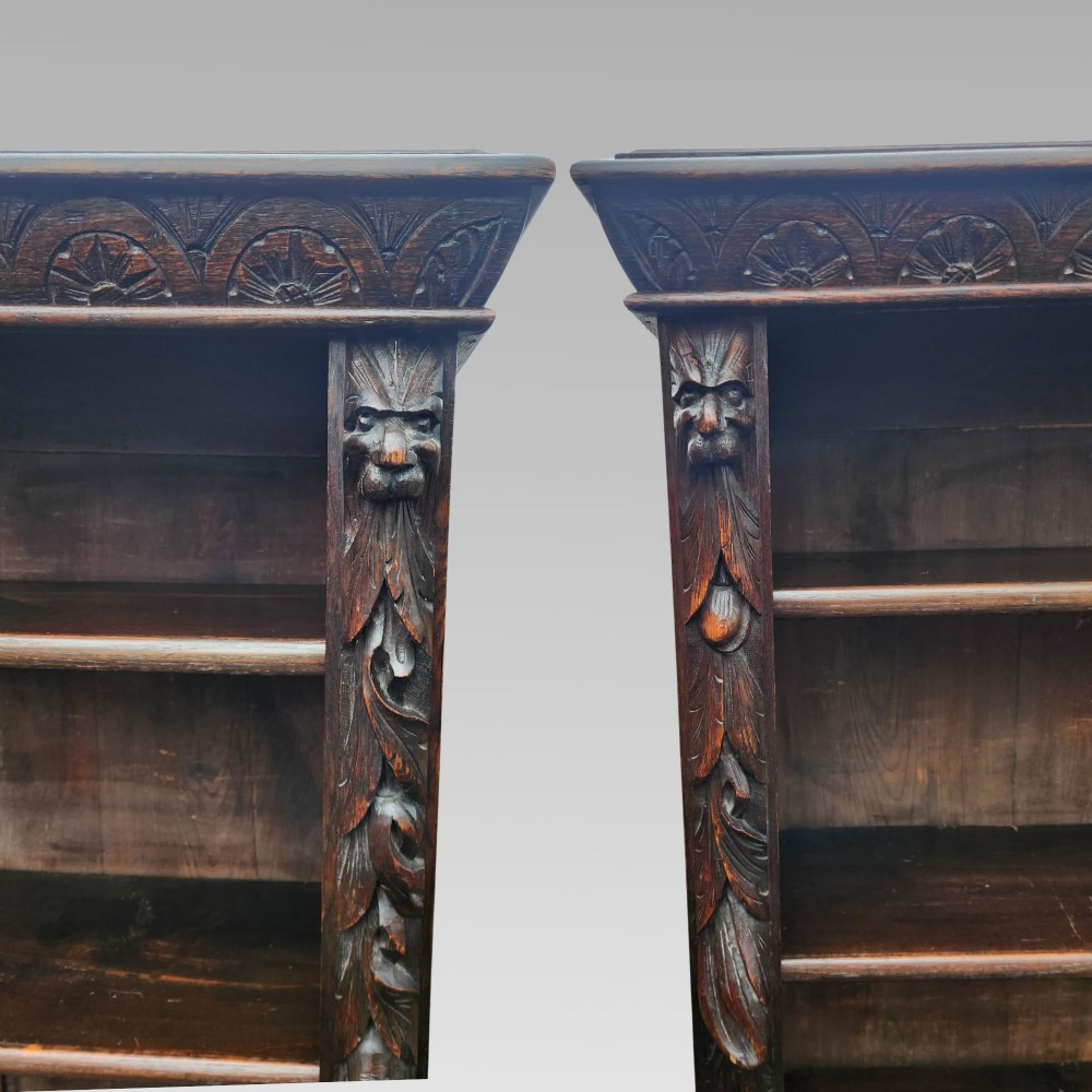 Stunning Antique Victorian Carved Oak Green Man Bookcase, Greenman Book Shelves View VIII