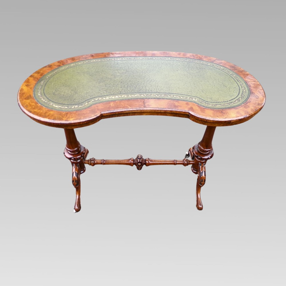 Fabulous Antique Victorian Walnut Kidney Writing Table Desk, Hall Console Inlaid View II
