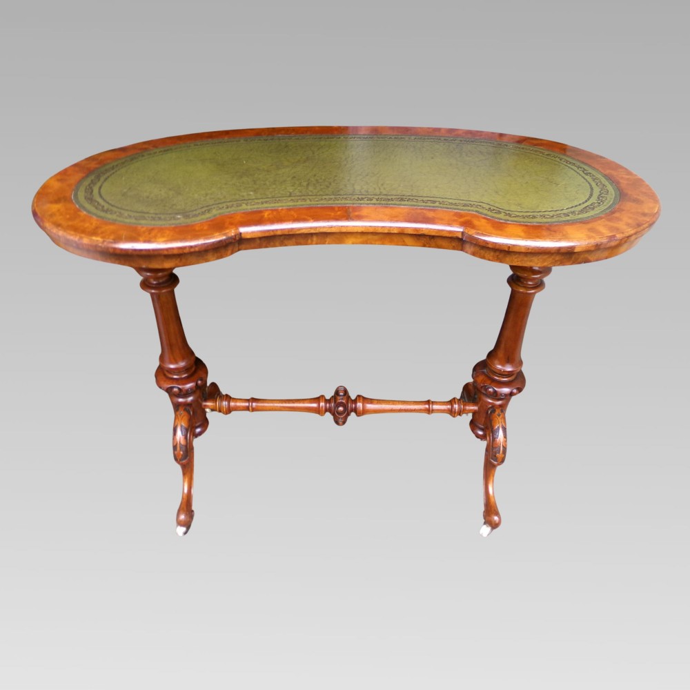 Fabulous Antique Victorian Walnut Kidney Writing Table Desk, Hall Console Inlaid