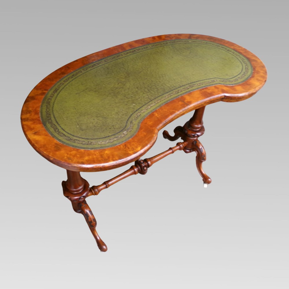 Fabulous Antique Victorian Walnut Kidney Writing Table Desk, Hall Console Inlaid View III