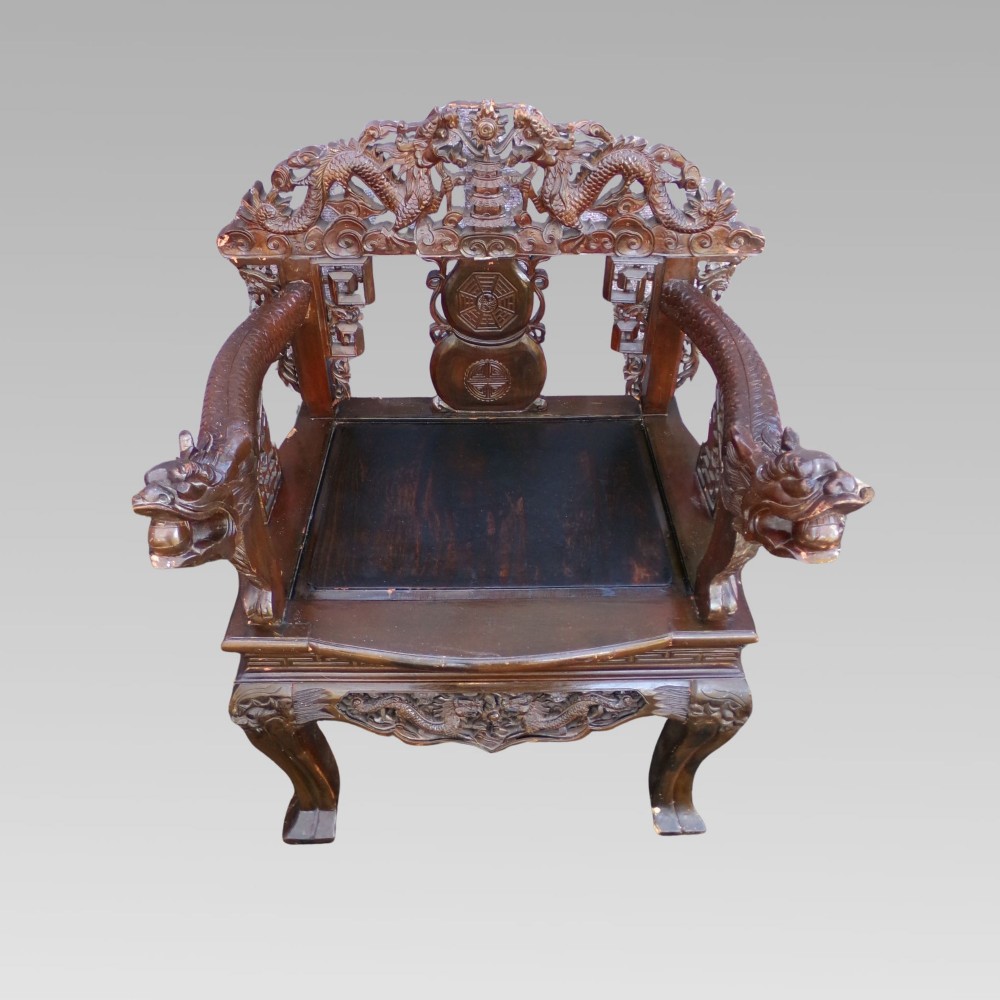 Stunning Original Quality Vintage Oriental Chinese Carved Dragon Throne Chair View II