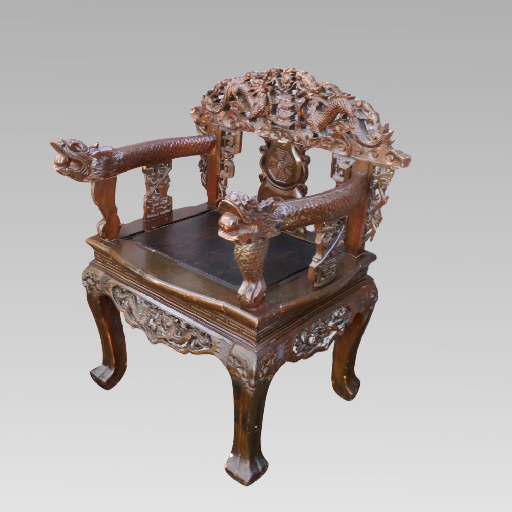 Stunning Original Quality Vintage Oriental Chinese Carved Dragon Throne Chair