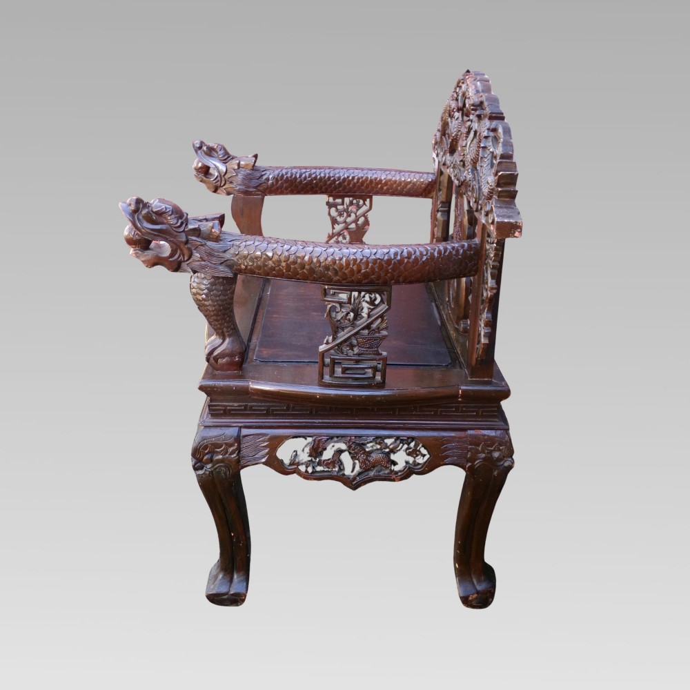 Stunning Original Quality Vintage Oriental Chinese Carved Dragon Throne Chair View III