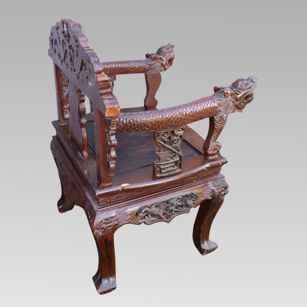 Stunning Original Quality Vintage Oriental Chinese Carved Dragon Throne Chair View V