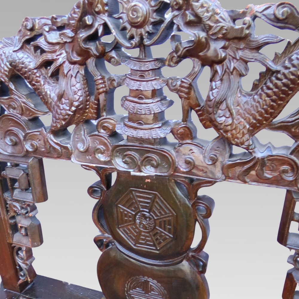 Stunning Original Quality Vintage Oriental Chinese Carved Dragon Throne Chair View VIII