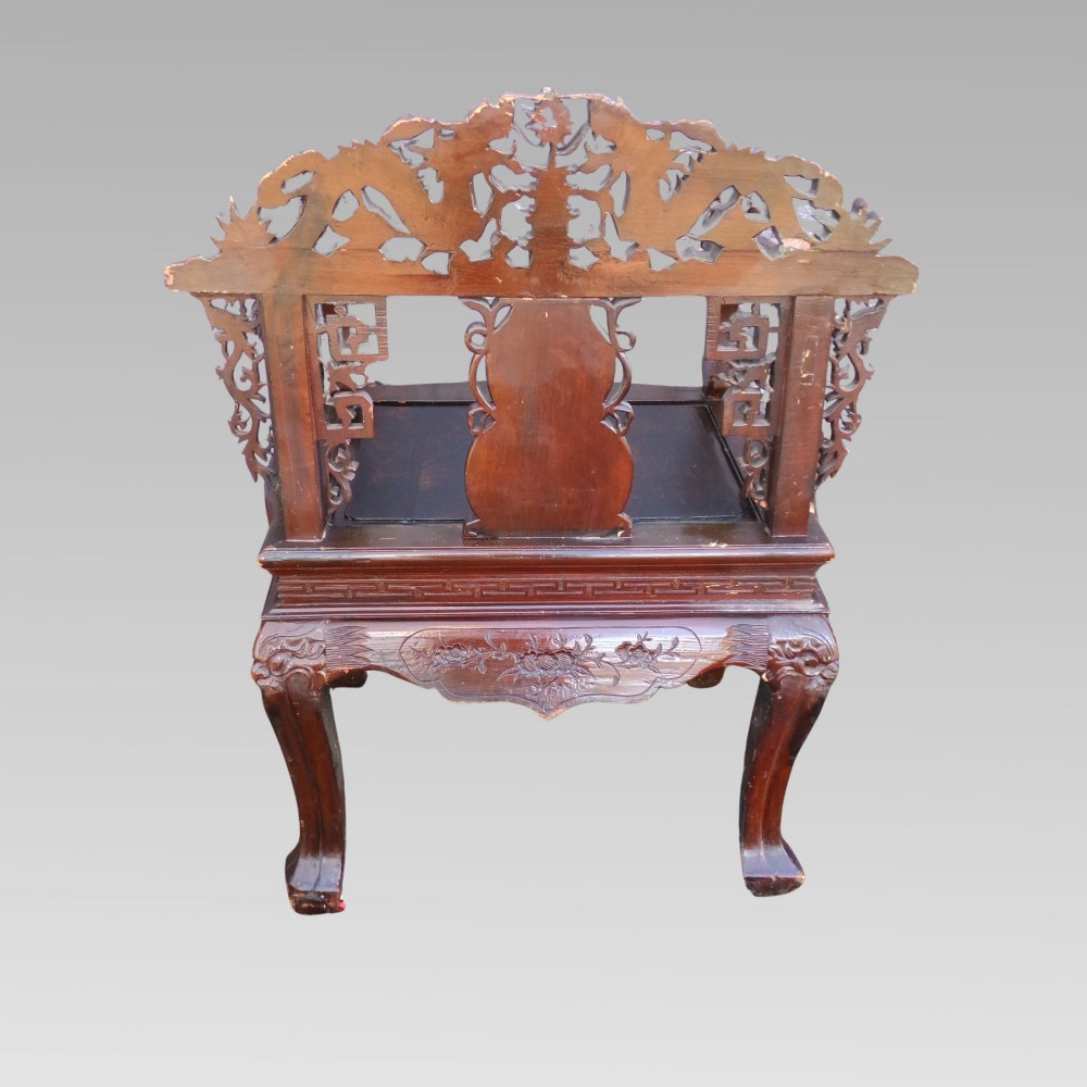 Stunning Original Quality Vintage Oriental Chinese Carved Dragon Throne Chair View X
