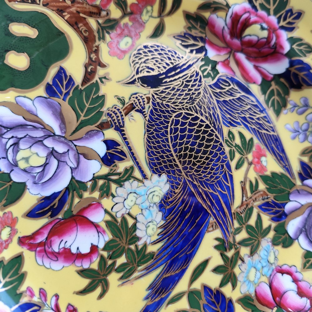 Rare Masons Ironstone Patent 652974 Yellow Ground Oriental Bird Charge Plate View III