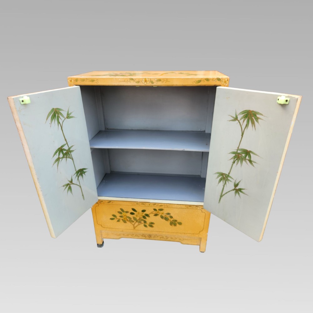 Vintage Oriental Chinese Yellow Ground Chinoiserie Bedside Tables Low Cupboards View IV