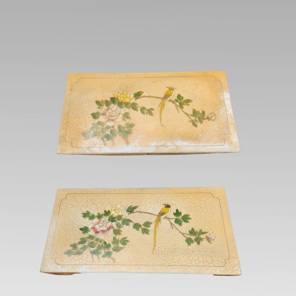 Vintage Oriental Chinese Yellow Ground Chinoiserie Bedside Tables Low Cupboards View V