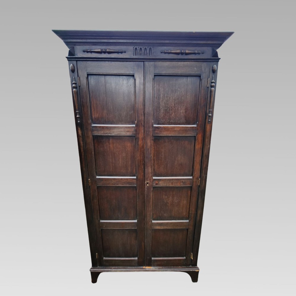 English Country House Antique Edwardian Oak Wardrobe, Housekeepers Cupboard