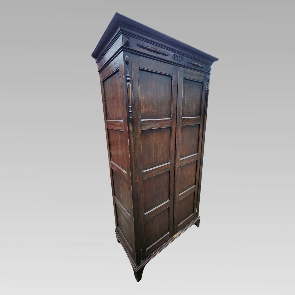 English Country House Antique Edwardian Oak Wardrobe, Housekeepers Cupboard View II