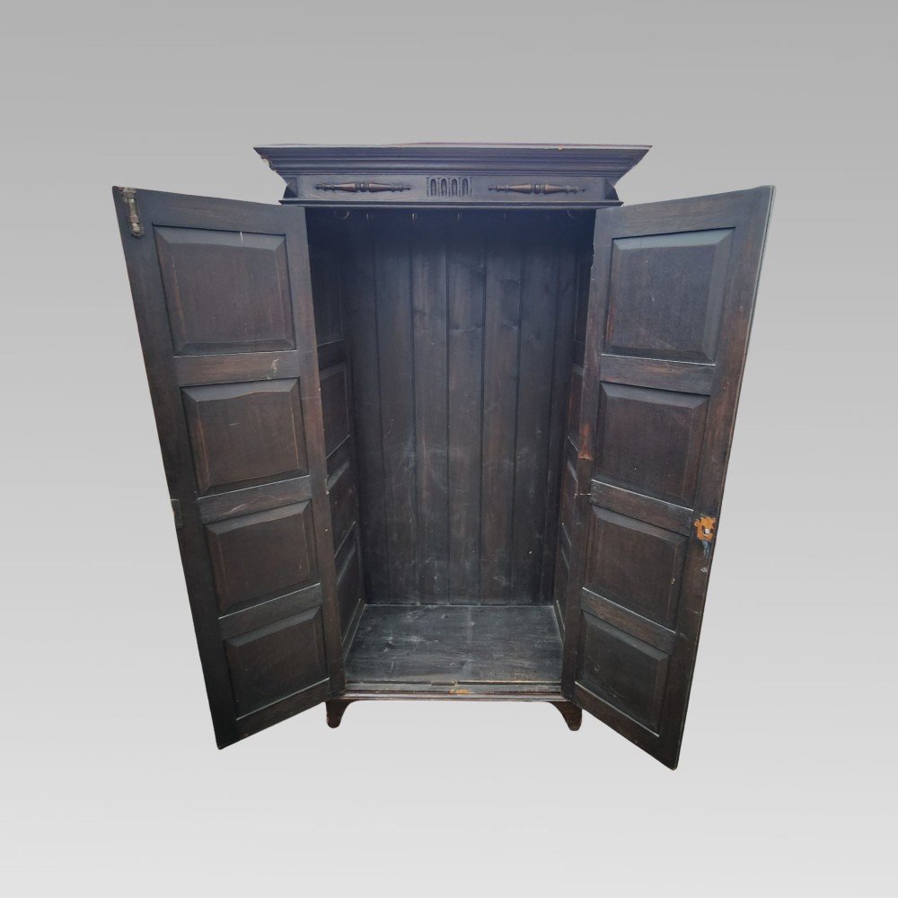 English Country House Antique Edwardian Oak Wardrobe, Housekeepers Cupboard View III