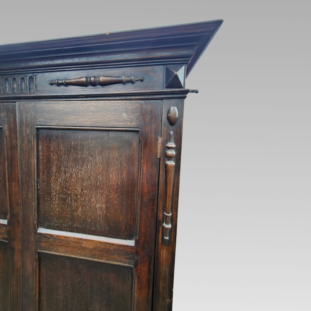 English Country House Antique Edwardian Oak Wardrobe, Housekeepers Cupboard View VI