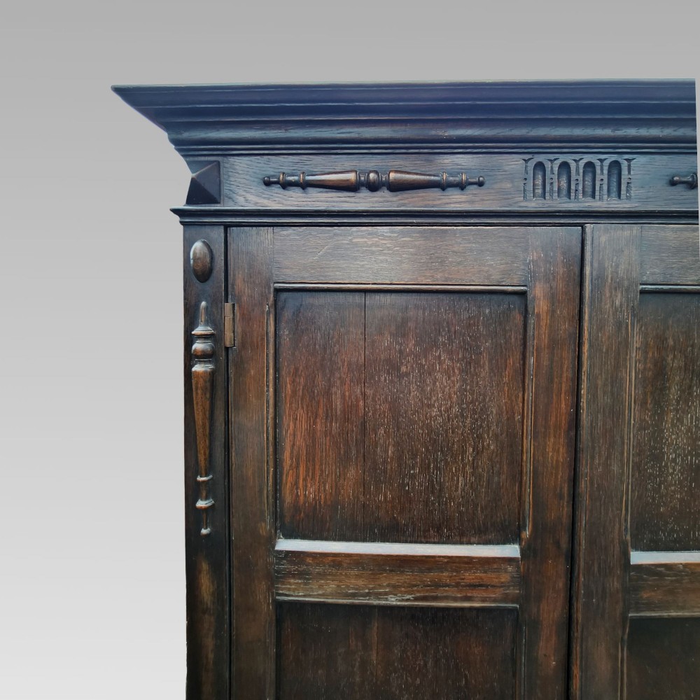 English Country House Antique Edwardian Oak Wardrobe, Housekeepers Cupboard View VII