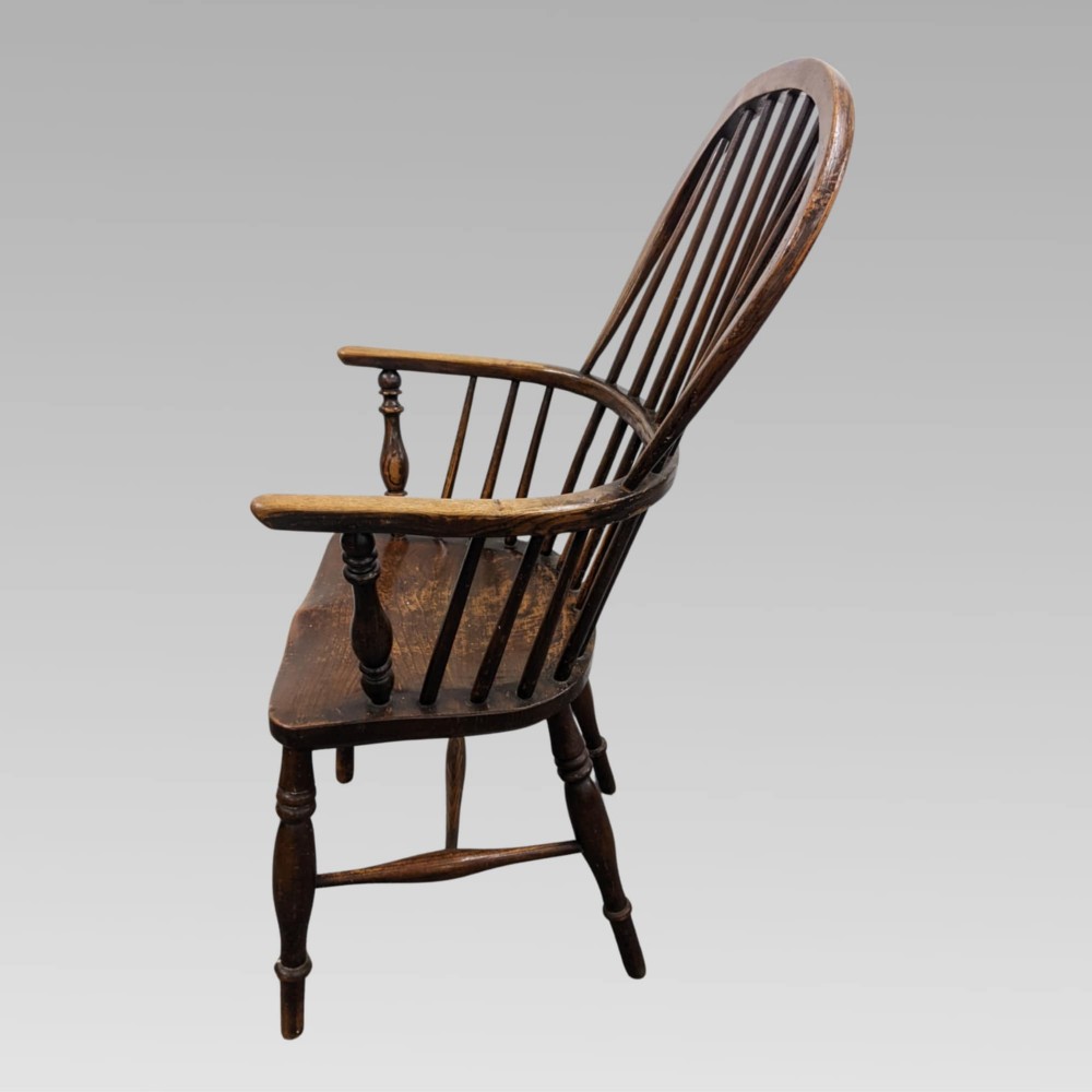 Charming Old Antique 19th Century Elm & Ash Spindle Back Windsor Armchair, Chair View II
