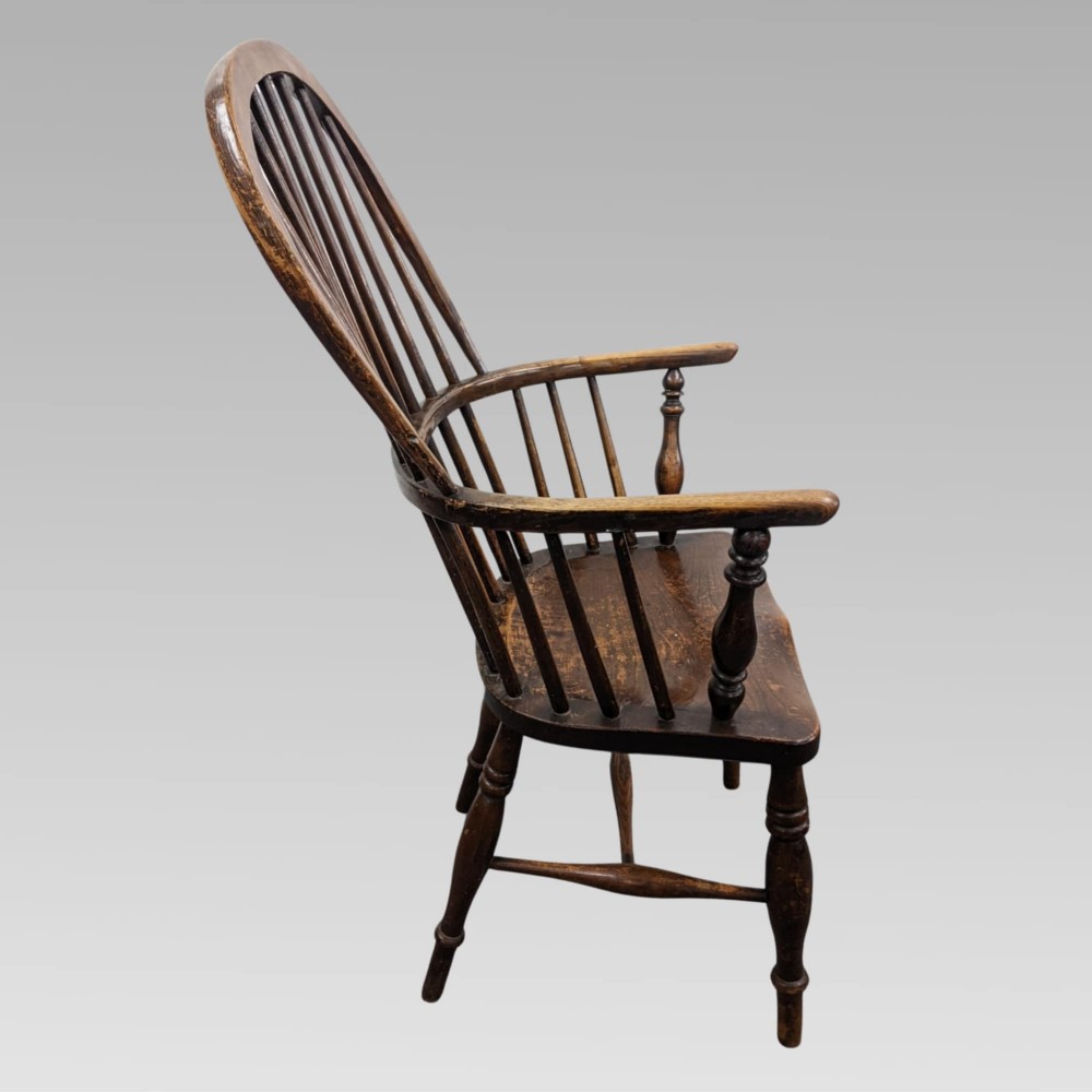 Charming Old Antique 19th Century Elm & Ash Spindle Back Windsor Armchair, Chair View III