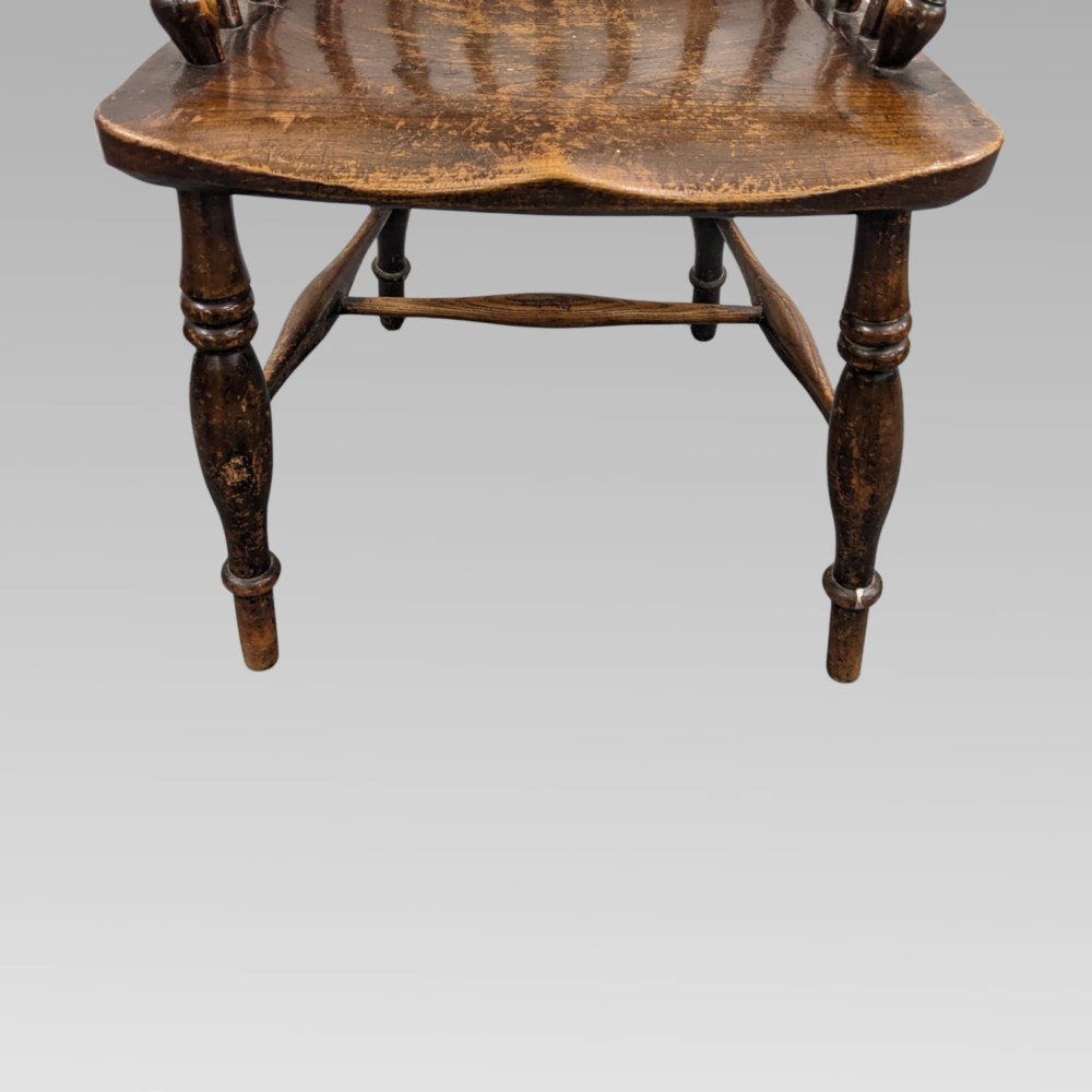Charming Old Antique 19th Century Elm & Ash Spindle Back Windsor Armchair, Chair View IV