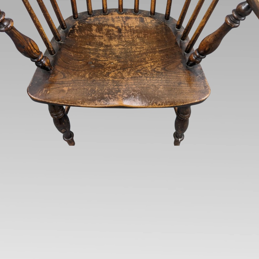 Charming Old Antique 19th Century Elm & Ash Spindle Back Windsor Armchair, Chair View V