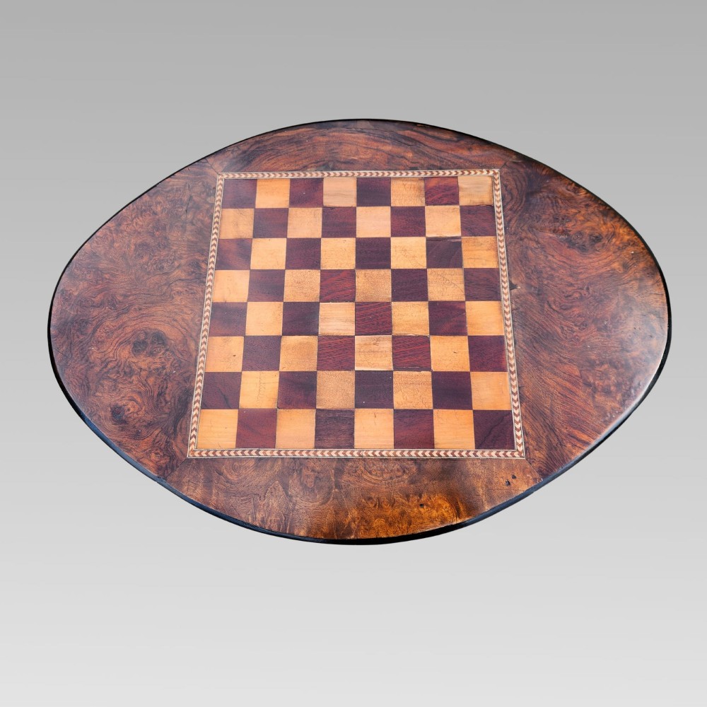 Stunning Antique Victorian Inlaid Figured Walnut Chess Side Lamp Games End Table View III