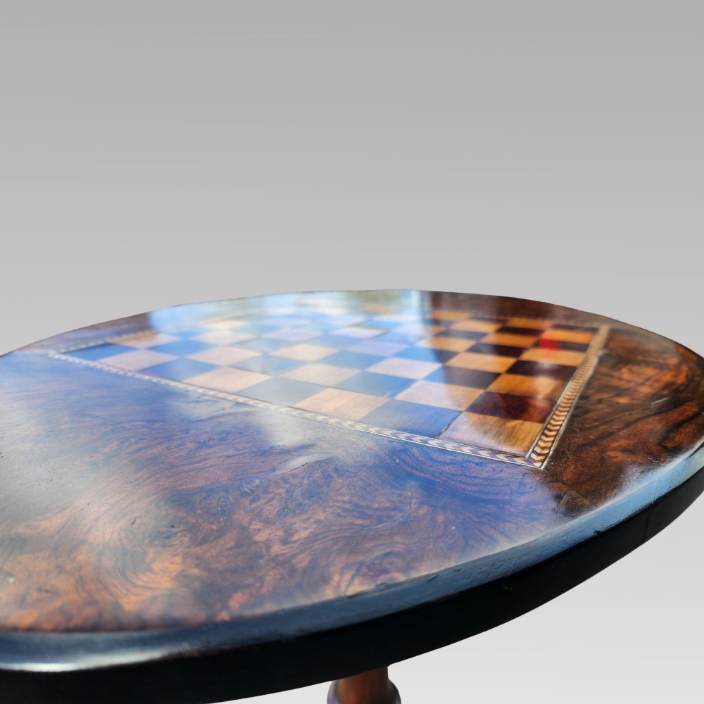 Stunning Antique Victorian Inlaid Figured Walnut Chess Side Lamp Games End Table View V