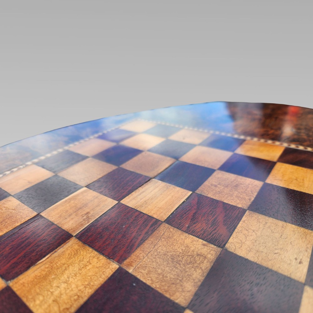 Stunning Antique Victorian Inlaid Figured Walnut Chess Side Lamp Games End Table View VI