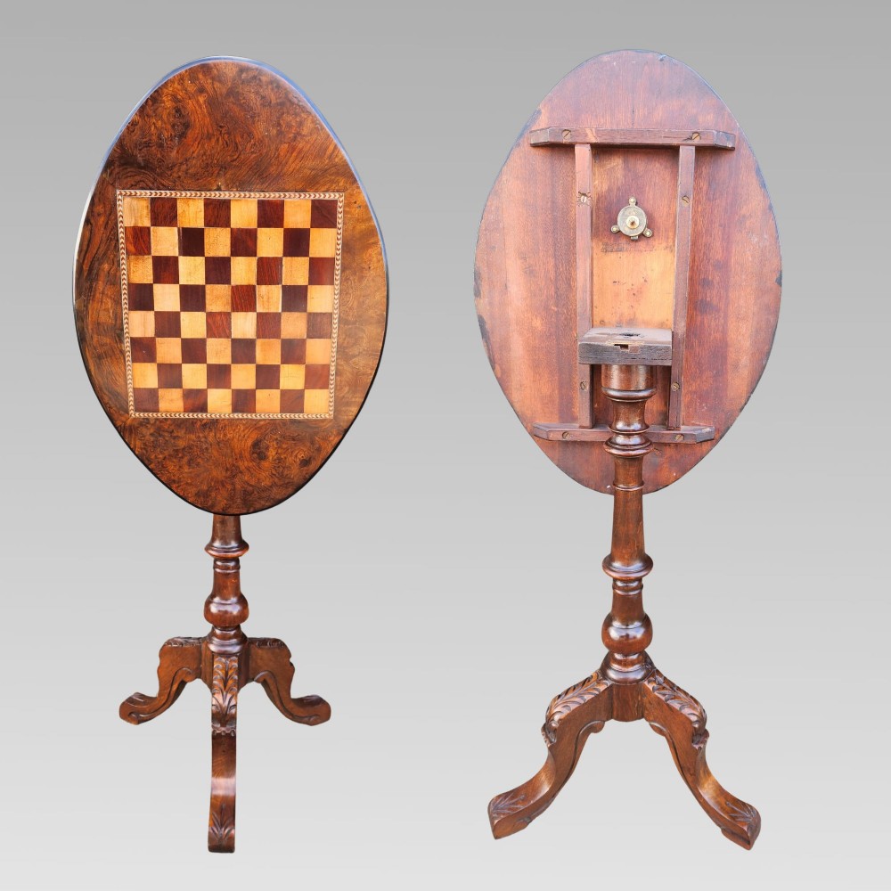 Stunning Antique Victorian Inlaid Figured Walnut Chess Side Lamp Games End Table View VIII