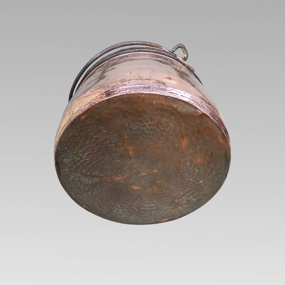 Antique 19th Century French Hammered Copper Brass Iron Bound Log Bucket Coal View VII