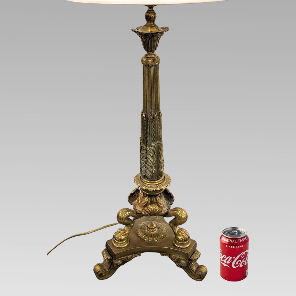 Impressive Quality Antique Gilt Brass Corinthian Column Acanthus Leaf Table Lamp