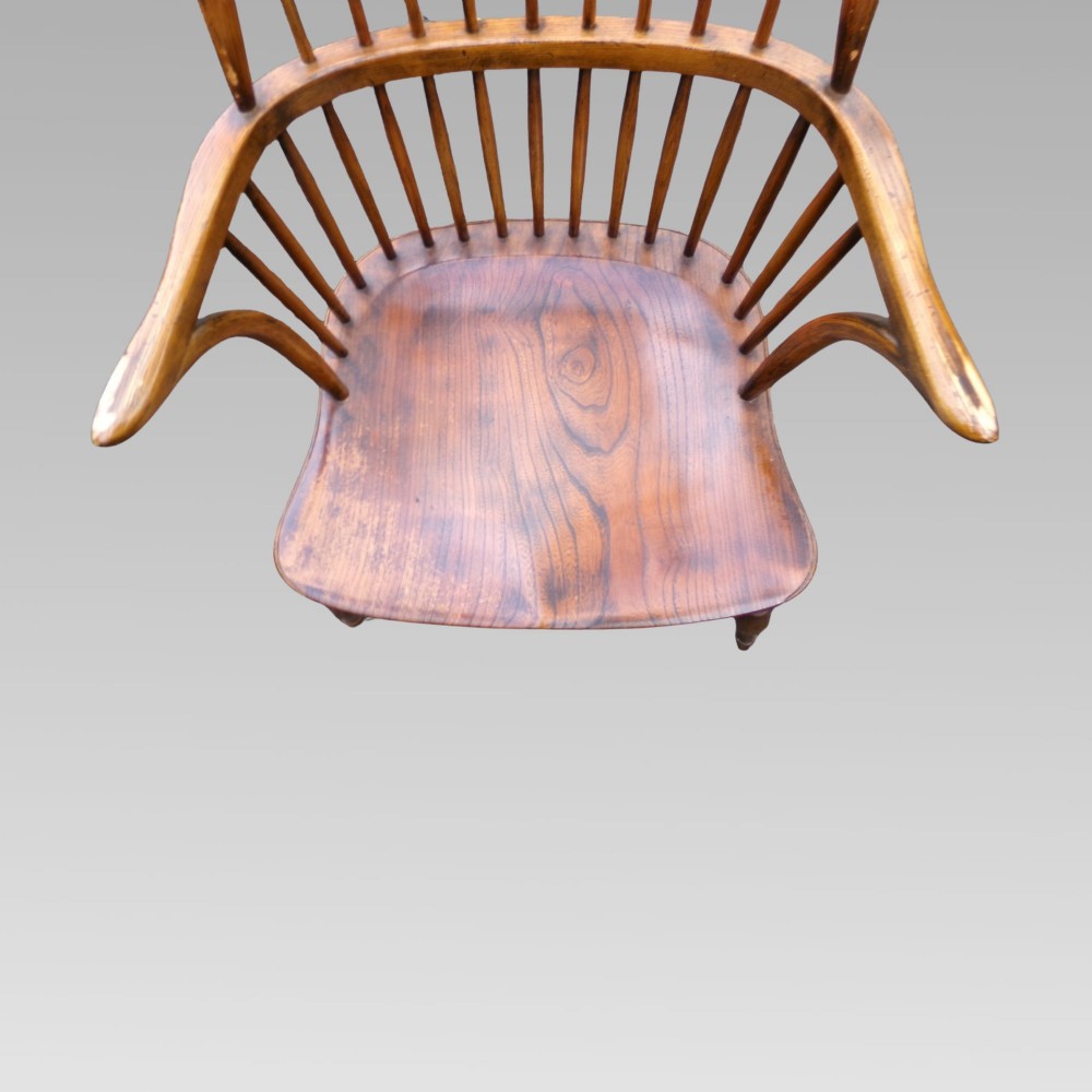 Stunning Antique Elm & Ash Spindle Back Windsor Armchair, Crinoline Chair View III