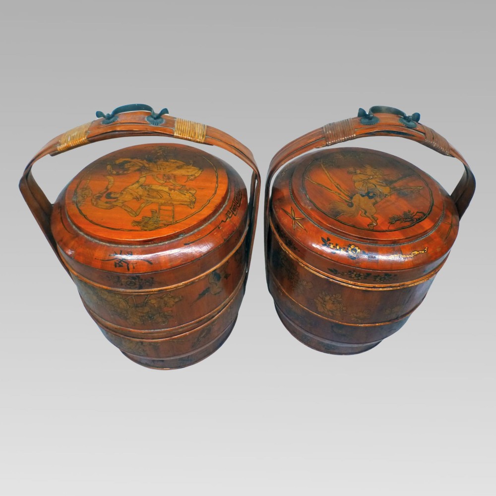 One Fabulous Antique Oriental Chinese Bamboo Chinoiserie Lacquer Wedding Food Basket View II