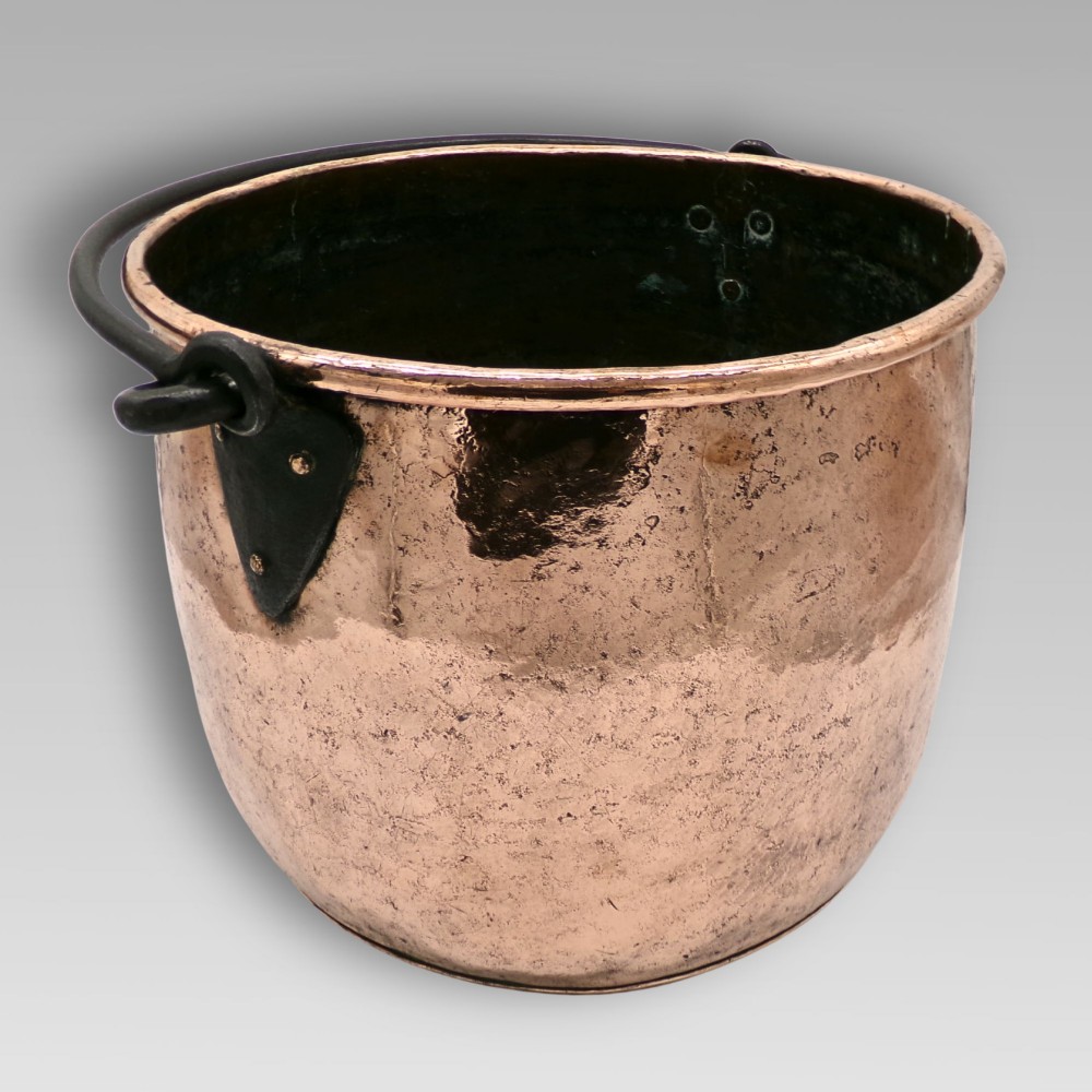 Quality Antique 19th Century Polished Copper Riveted Log Bucket Coal Iron Handle