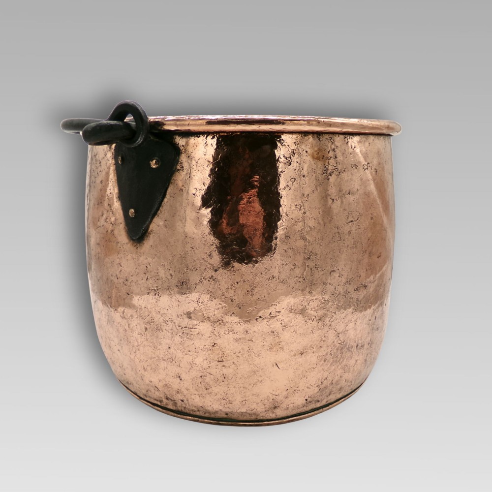 Quality Antique 19th Century Polished Copper Riveted Log Bucket Coal Iron Handle View II