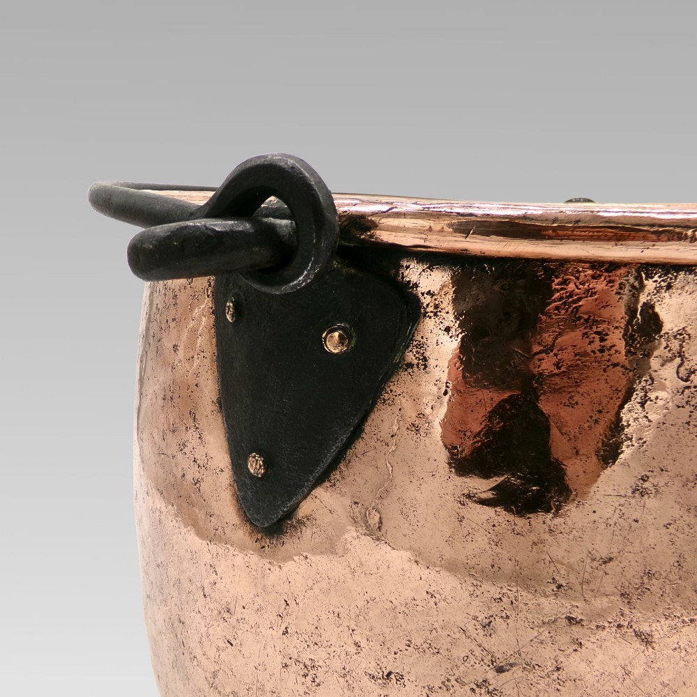 Quality Antique 19th Century Polished Copper Riveted Log Bucket Coal Iron Handle View III