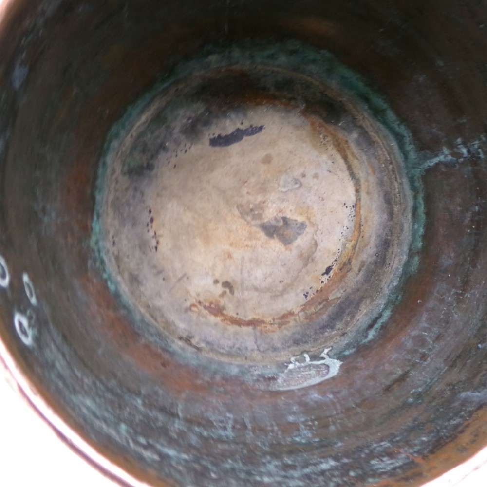 Quality Antique 19th Century Polished Copper Riveted Log Bucket Coal Iron Handle View V