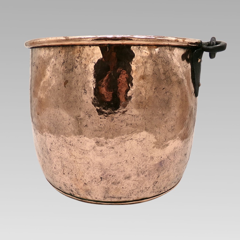 Quality Antique 19th Century Polished Copper Riveted Log Bucket Coal Iron Handle View VI