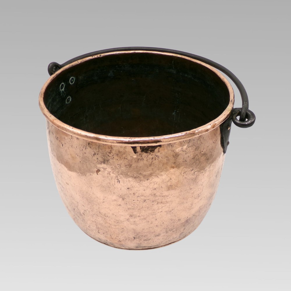 Quality Antique 19th Century Polished Copper Riveted Log Bucket Coal Iron Handle View VII