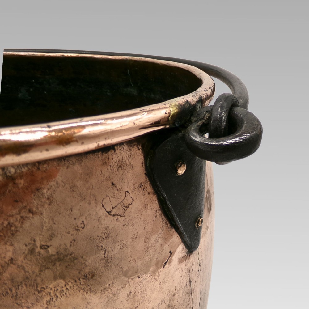Quality Antique 19th Century Polished Copper Riveted Log Bucket Coal Iron Handle View VIII