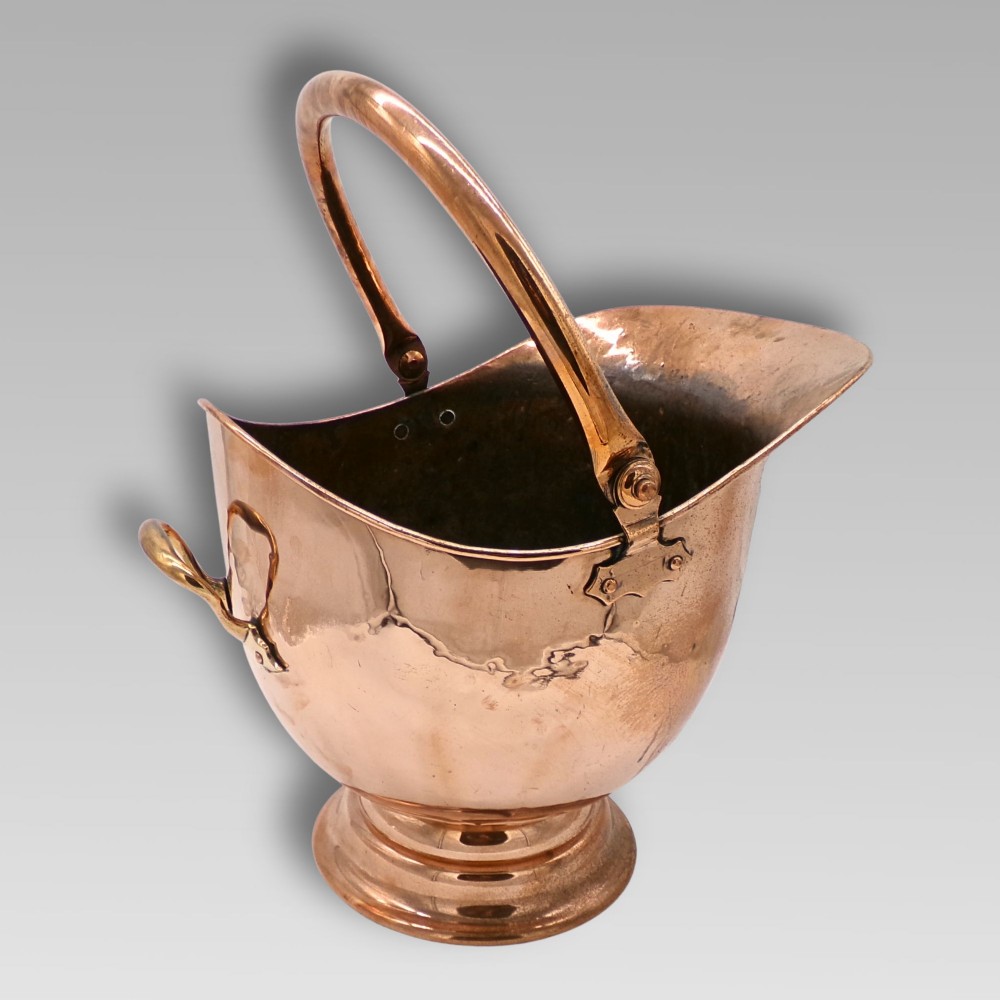 Fabulous Large Antique 19th Century Copper Brass Coal Bucket Helmet Scuttle